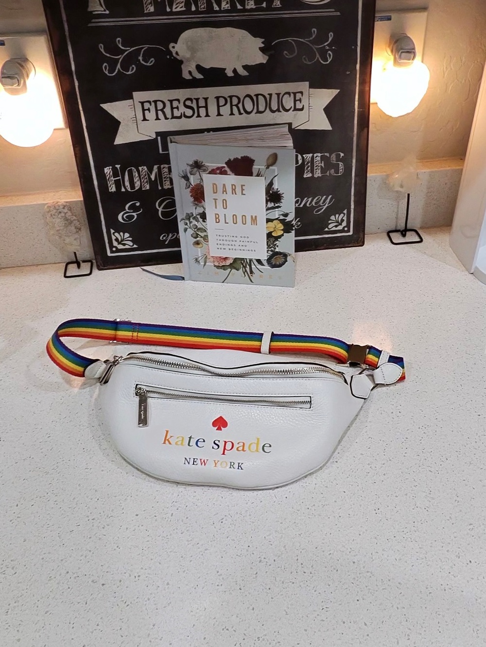 kate spade White Leather Rainbow Strap Belt Bag